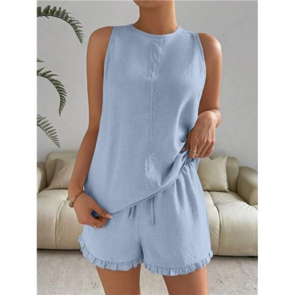 Lace Detail Round Neck Tank and Shorts Set - Picture 8 of 16